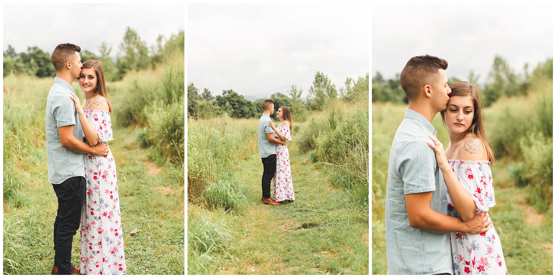 couple embraces during Courtney & Tyler's engagement session at Long Dock Park in Beacon NY