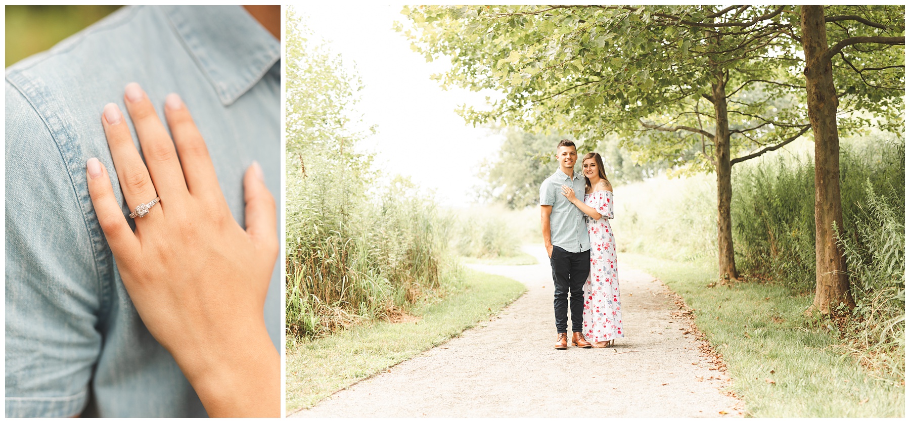 close up of engagement ring during Courtney & Tyler's engagement session at Long Dock Park in Beacon NY