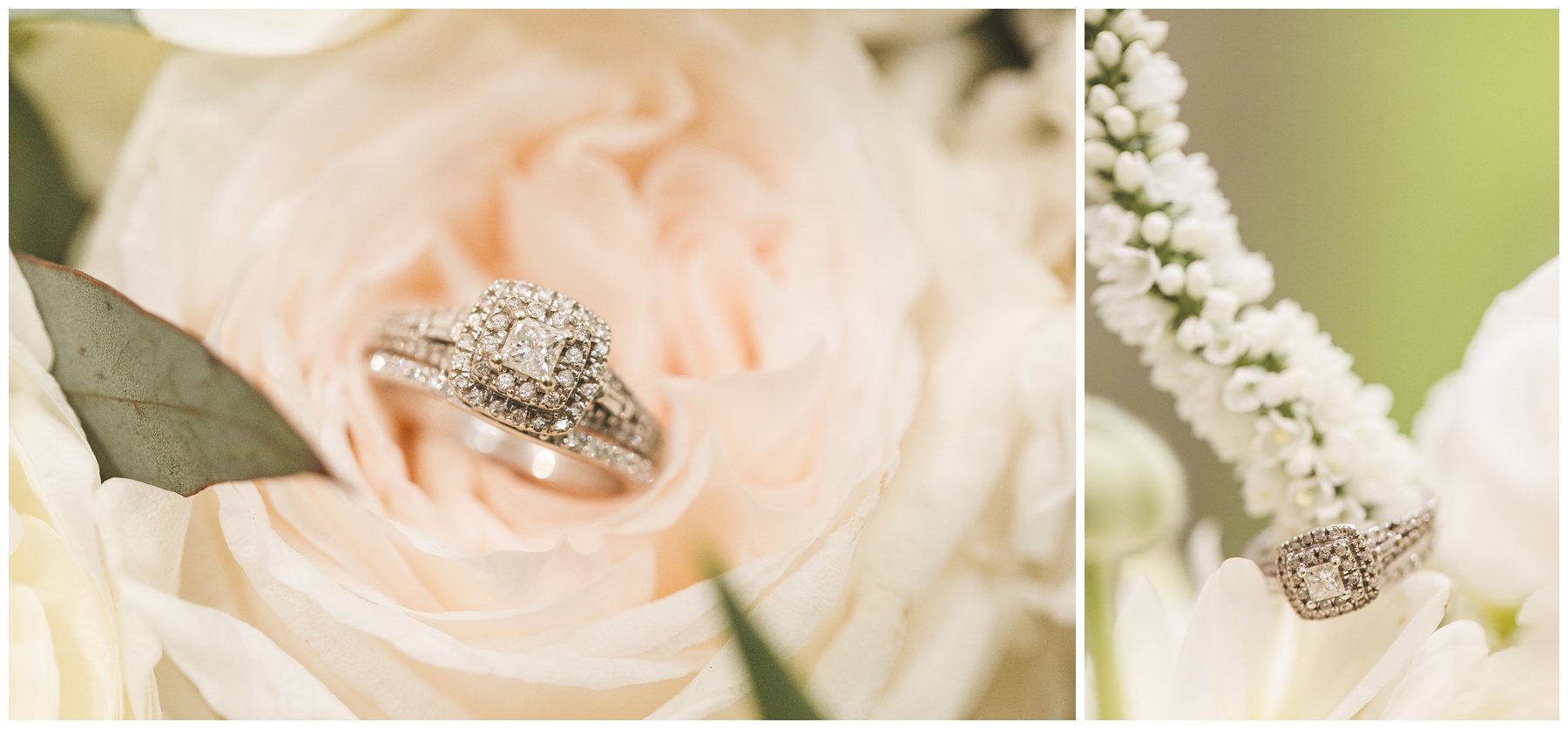 wedding detail inspiration of wedding rings in flowers
