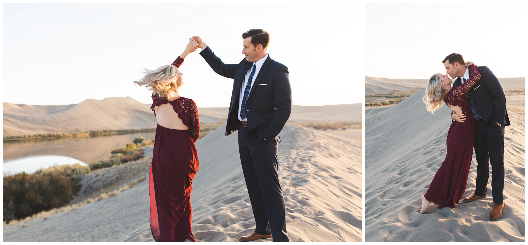 fancy couple dancing on top of Bruneau Dunes Sunset Session