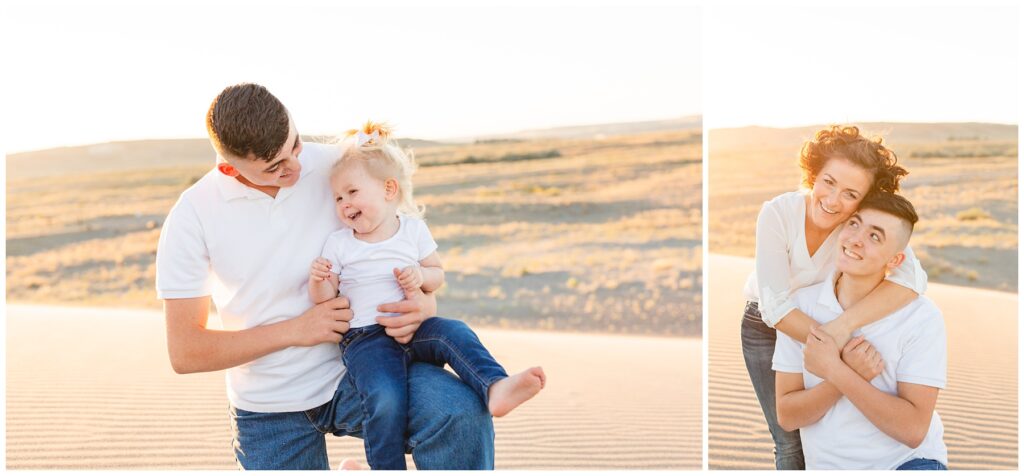 family hugging and laughing in the sunset in Meridian Idaho Miranda Renee Photography