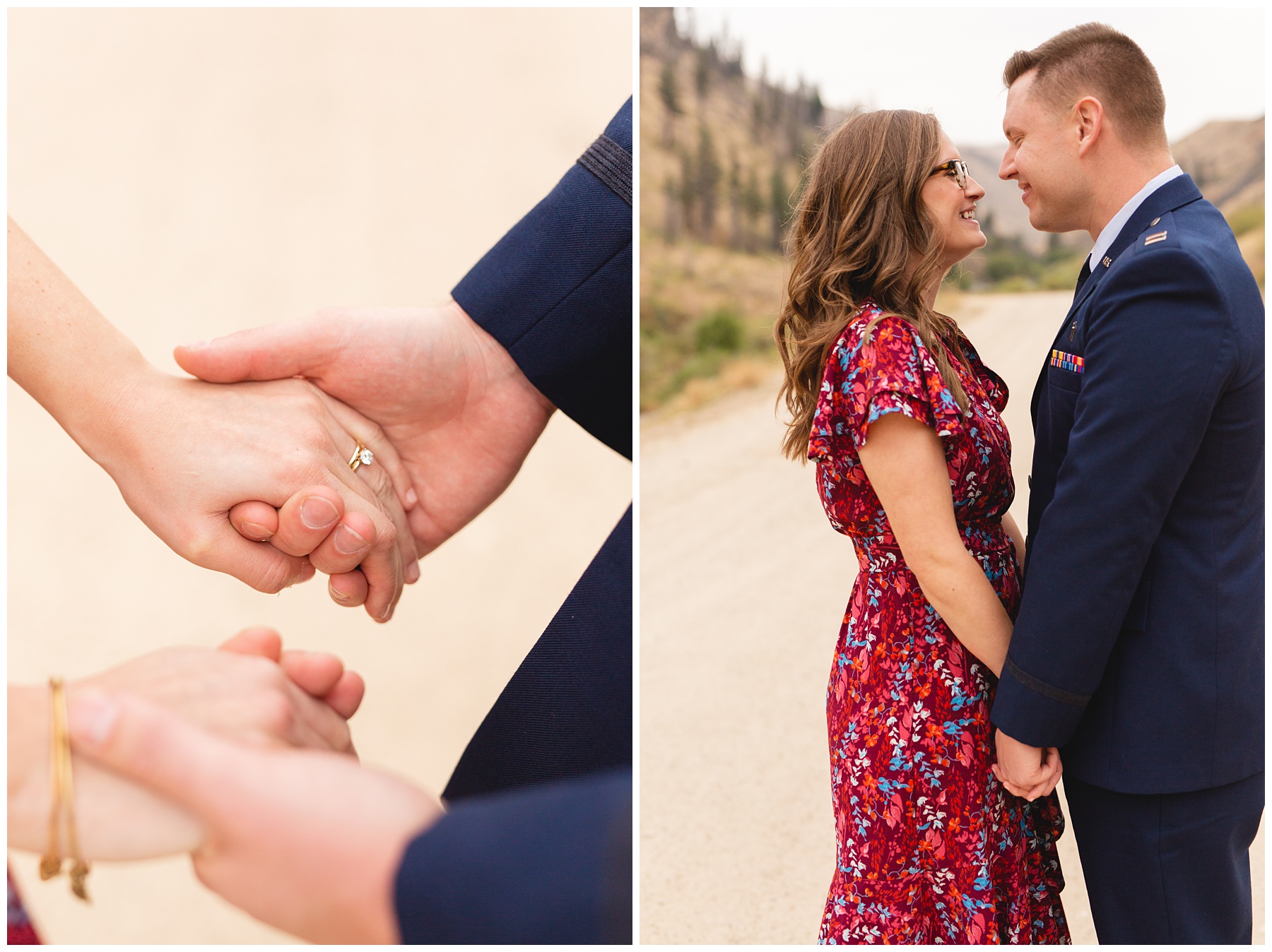 couple smiling and holding hands during their Boise Photo Session, Miranda Renee