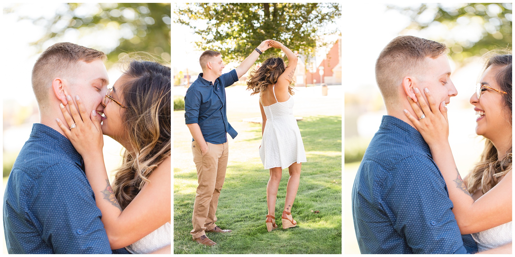 bride and groom dancing and kissing in natural sunlight in boise idaho miranda renee photography