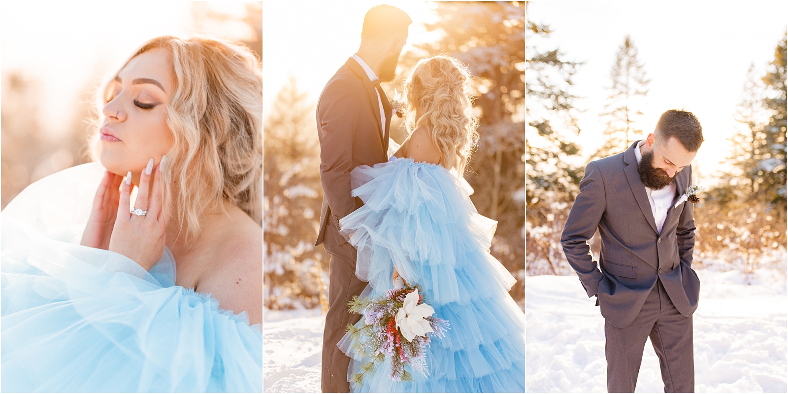 bride and groom bridal portraits at bogus basin in Boise Idaho in the winter
