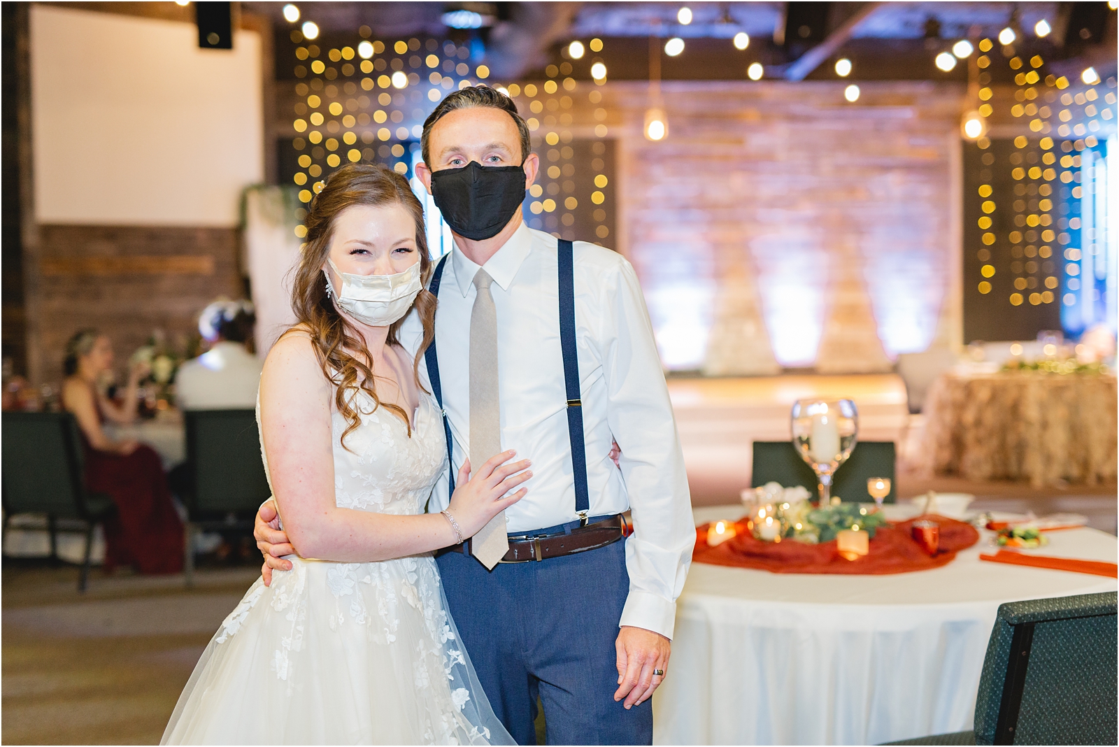 2020 covid wedding. Fancy masks to match their wedding attire. Destination Wedding - TX