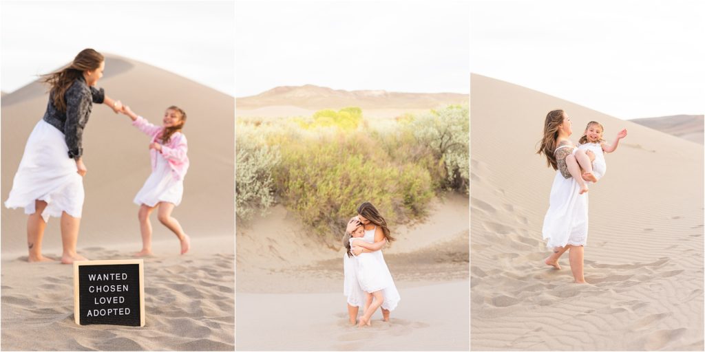 mother daughter photos at bruneau sand dunes in Idaho