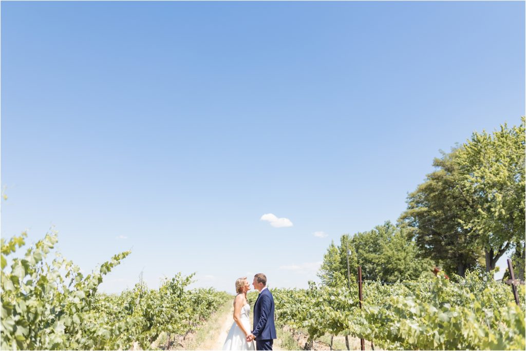 bride and groom holding hands at indian creek winery