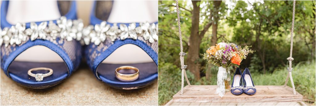 blue wedding shoes and wildflowers