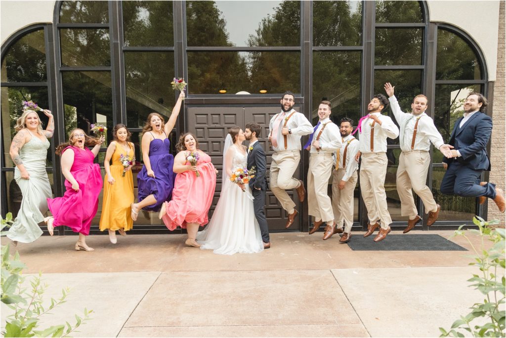 wedding party jumping 