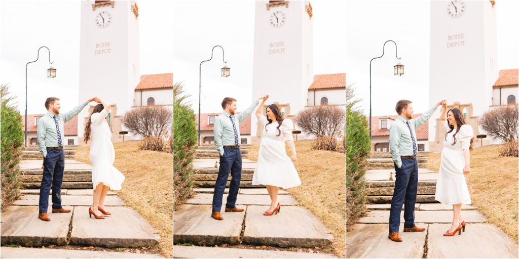 twirling pose for Boise ID Engagement Photos