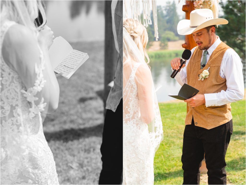 bride and groom vows during wedding ceremony