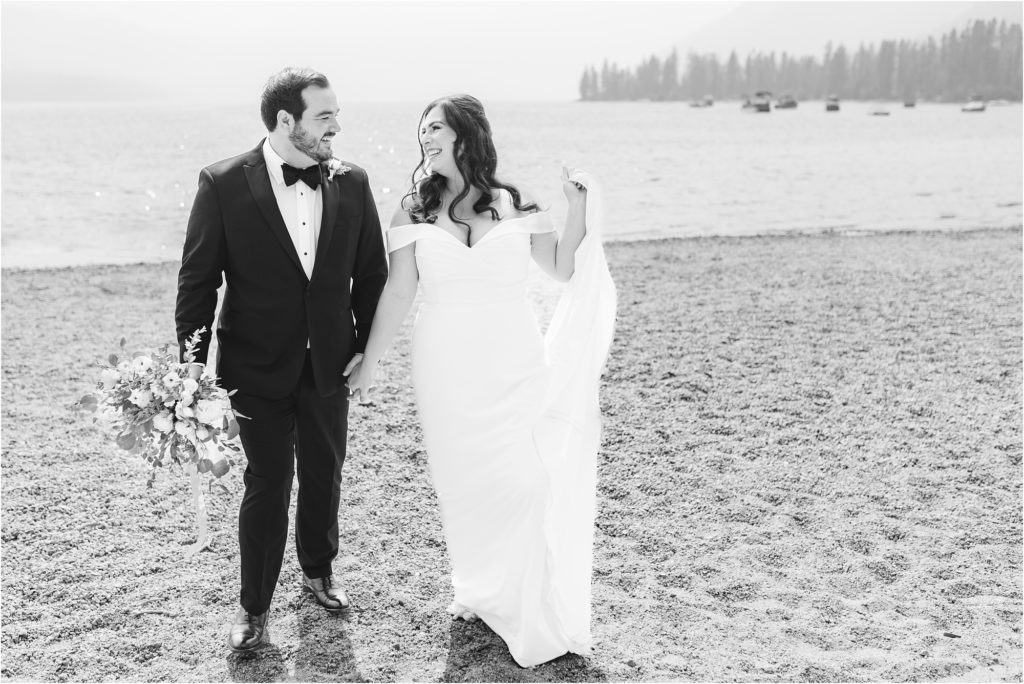 black and white beachfront wedding photos in stanely idaho
