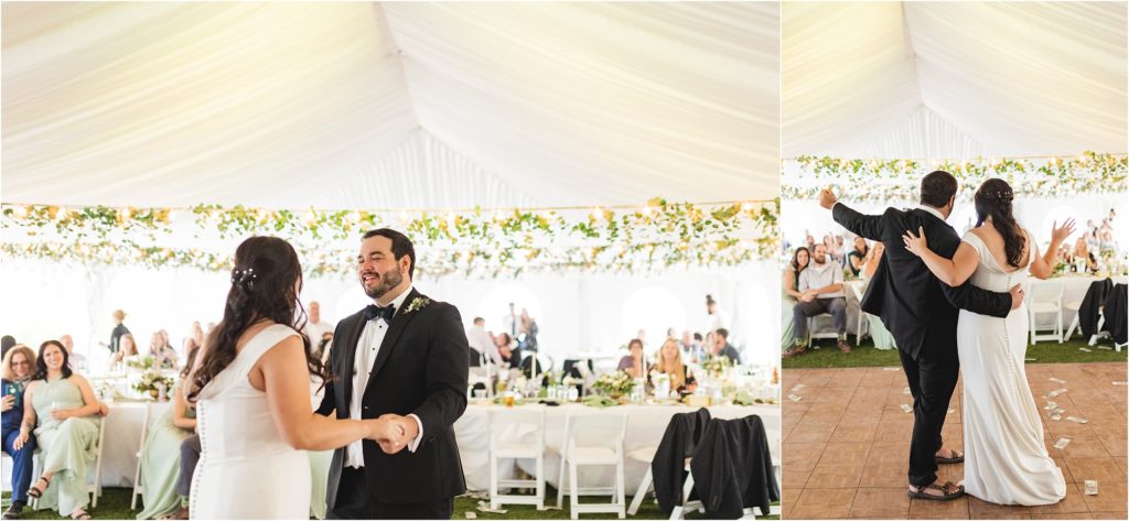 wedding couple dancing at reception