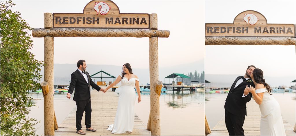couple at redfish lake marina