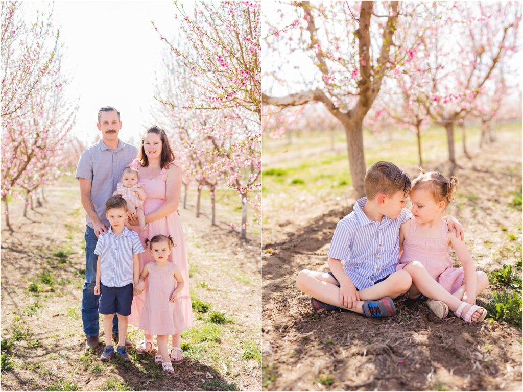 family in blooming orchard in boise idaho