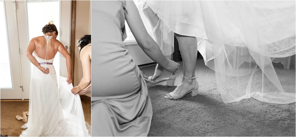bride putting on shoes for her Private Boise Wedding