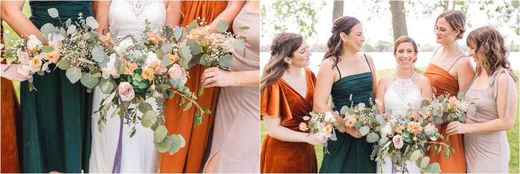 rust, emerald, and beige wedding colors