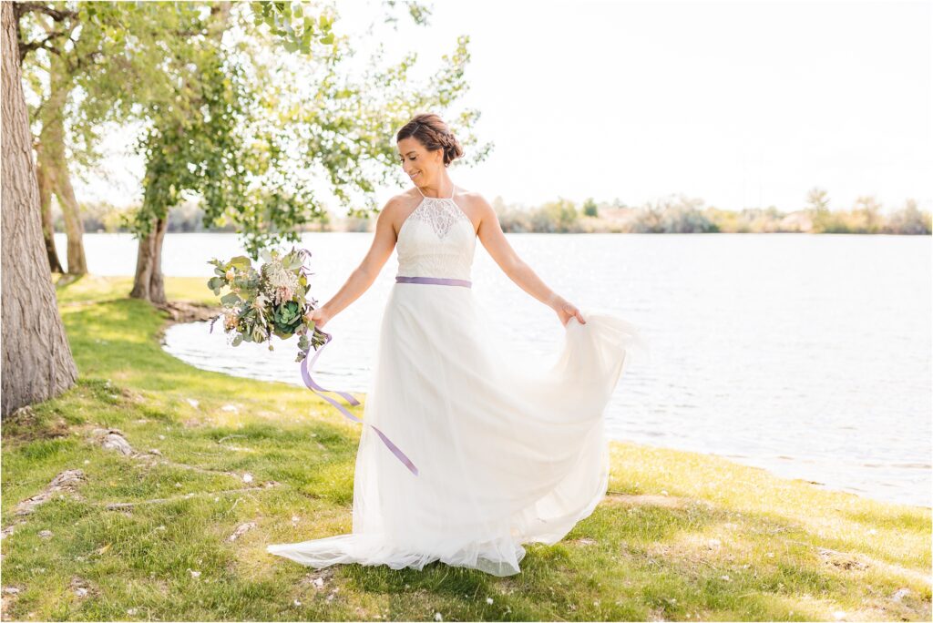 bride twirling in her dress
