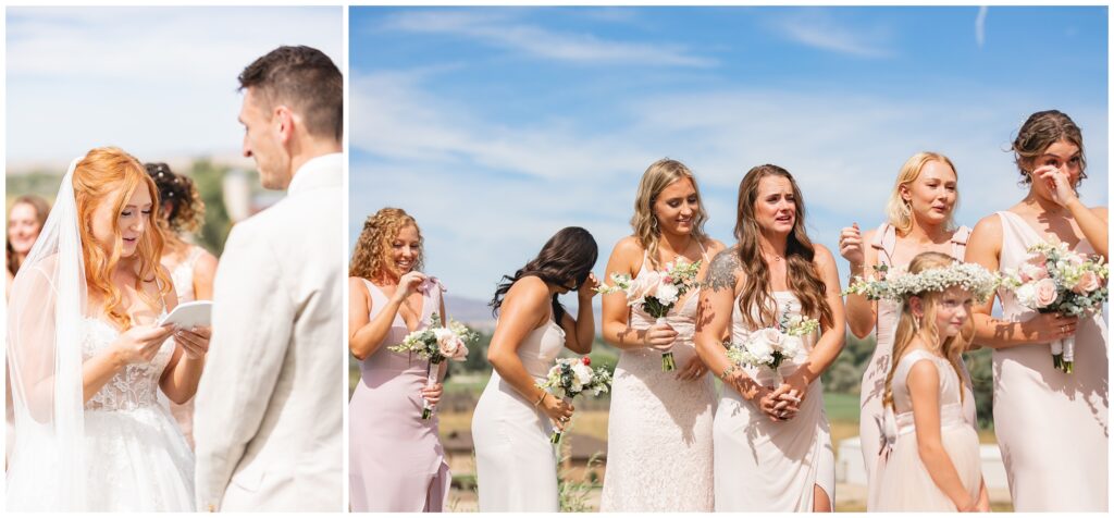 bridesmaids crying during wedding ceremony in Sun valley idaho