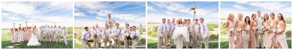 wedding party photos in beige and blush