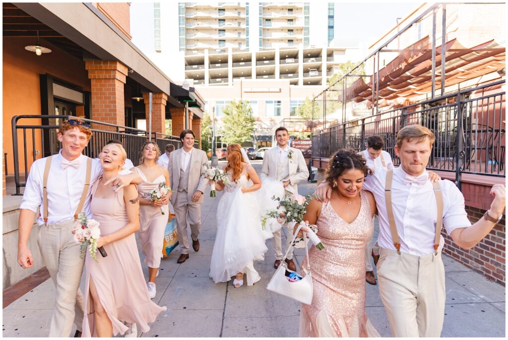 wedding party walking in downtown Boise idaho