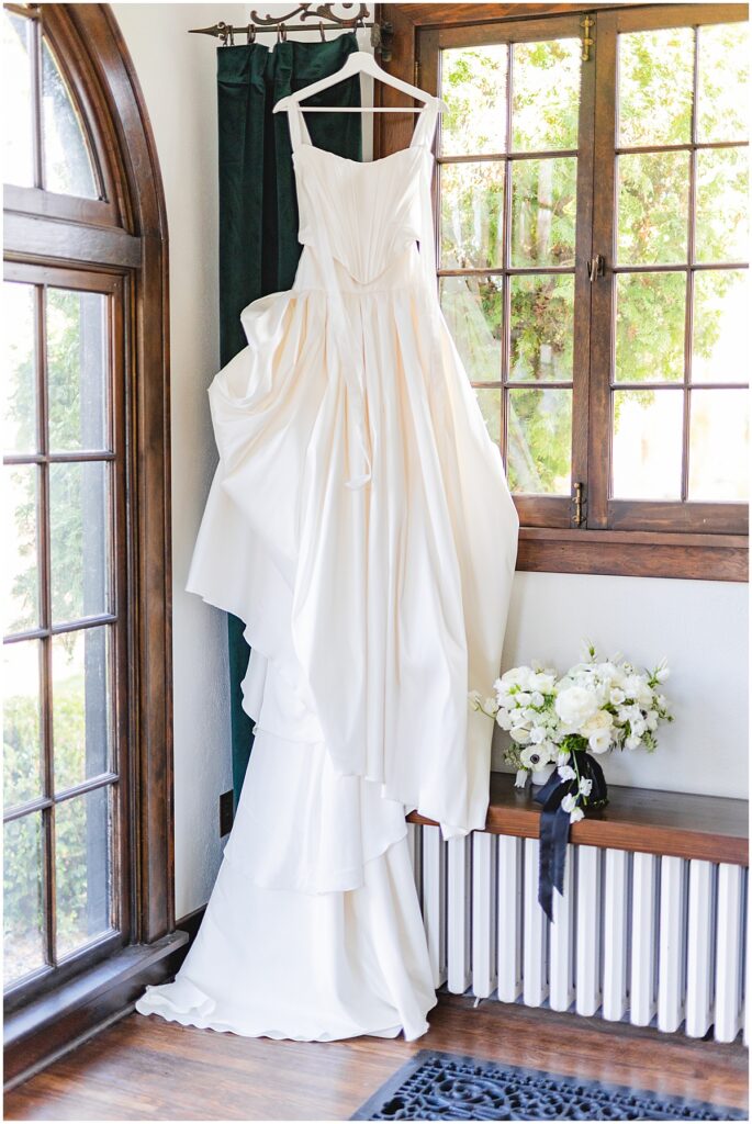 a and b satin wedding gown at the cottage at riverbend