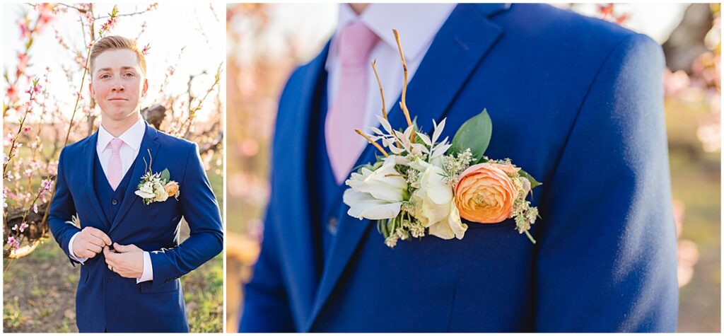 groom in blue tuxedo from boise tuxedo shop