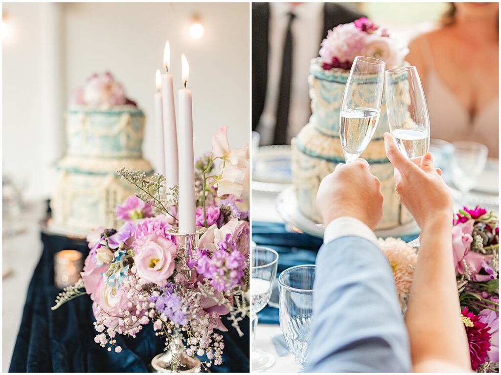 blue and ivory butter cream cake