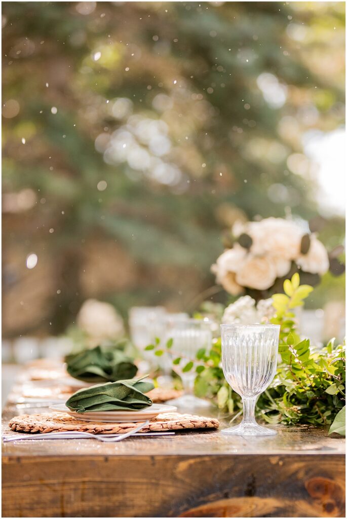 sun rain showers on wedding reception table