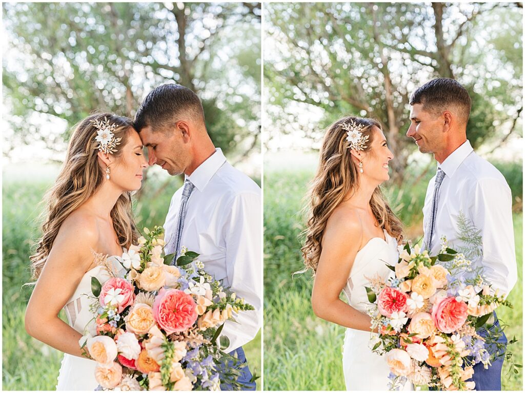 groom and bride touching foreheads