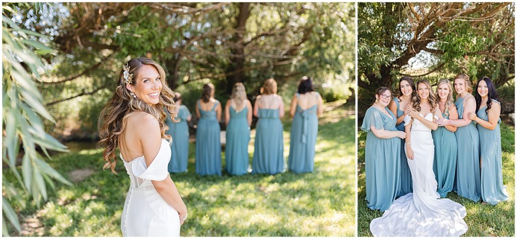 bride doing a first look with her bridesmaids